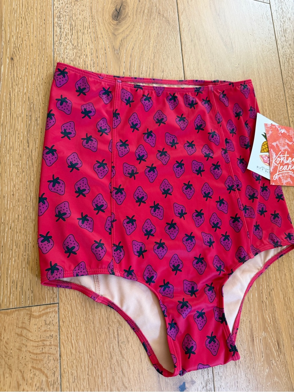 π Kortni Jeane SWIM BOTTOM Red Strawberry High-Waist Swim Bottoms - Picture 2 of 6